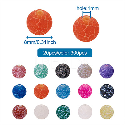 300Pcs 15 Colors Natural Crackle Agate Beads G-TA0001-26-1