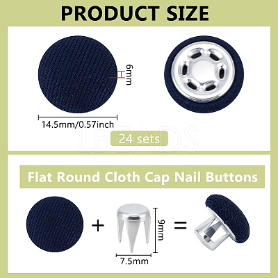24 Bags Flat Round Cloth Cap Nail Buttons BUTT-BC0001-21B-1