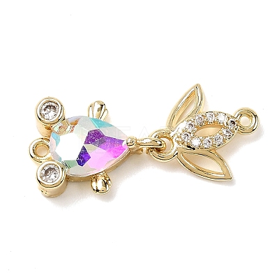 Brass Micro Pave Clear Cubic Zirconia Fish Links Connector Charms KK-K375-26G-22-1