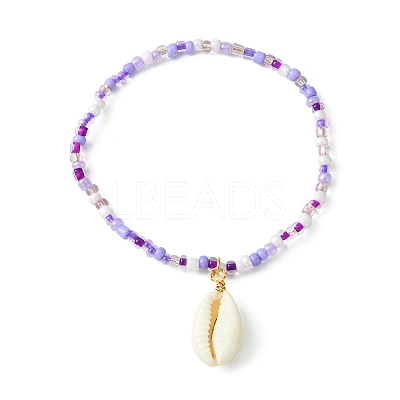 3Pcs 3 Color Glass Seed Beaded Stretch Bracelets Set with Natural Shell Charms BJEW-JB09660-1