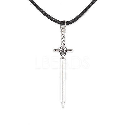 Alloy Sword Pendant Necklace with Waxed Cords X-NJEW-JN04473-1