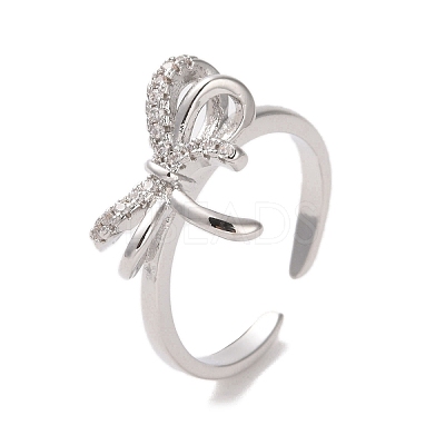 Brass Micro Pave Cubic Zirconia Open Cuff Ring RJEW-K256-58A-P-1