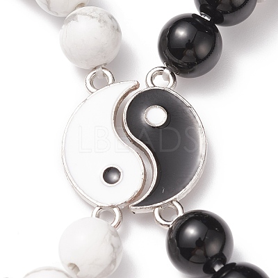 2Pcs 2 Style Natural Dyed & Heated Black Agate & Howlite Beaded Stretch Bracelets Set BJEW-TA00163-1