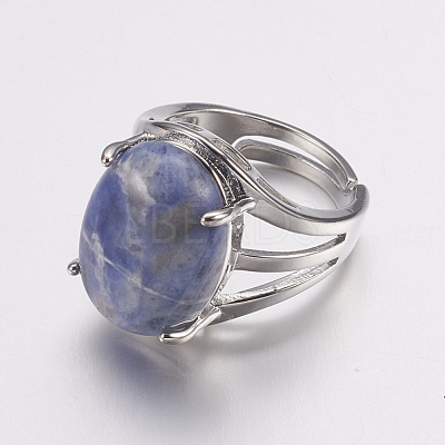 Natural Sodalite Wide Band Finger Rings RJEW-K224-A11-1