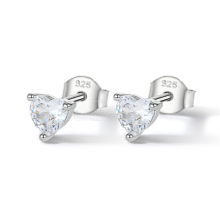 Rhodium Plated Sterling Silver Heart Stud Earrings FR3170-1