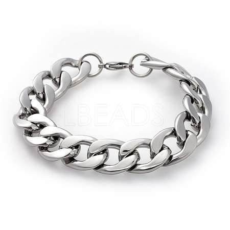 Tarnish Resistant Men's 304 Stainless Steel Curb Chain Bracelets X-BJEW-G618-01P-1