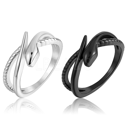 2Pcs 2 Color Alloy Snake Open Cuff Rings Set for Women JR933A-1