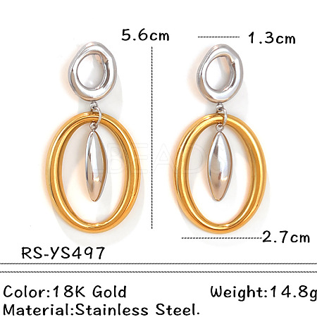 Two Tone 304 Stainless Steel Dangle Stud Earrings WG213BB-02-1