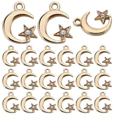 60Pcs Moon & Star Alloy with Rhinestone Small Handmade Pendant Charms FIND-SC0006-79-1