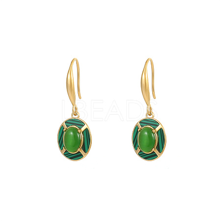 Oval Synthetic Malachite & Stainless Steel Dangle Earrings for Women LF1685-1