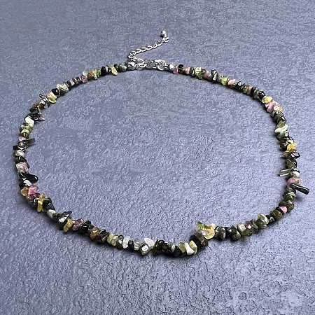 Natural Multicolor Tourmaline Chip Beaded Necklaces for Women IW6789-49-1