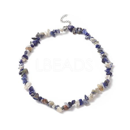 Natural Sodalite Chip Beaded Necklaces with 304 Stainless Steel Lobster Claw Clasp & Chain Extender NJEW-JN04225-02-1
