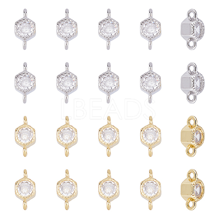 20Pcs 2 Colors Rack Plating Brass Pave Clear Cubic Zirconia Connector Charms KK-FI0001-05-1