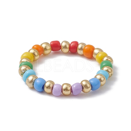 Glass Beaded Stretch Finger Rings for Women RJEW-JR00656-1