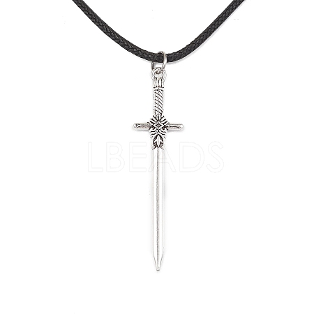 Alloy Sword Pendant Necklace with Waxed Cords X-NJEW-JN04473-1
