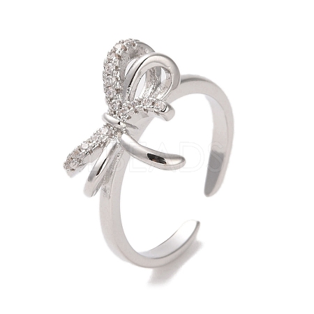 Brass Micro Pave Cubic Zirconia Open Cuff Ring RJEW-K256-58A-P-1