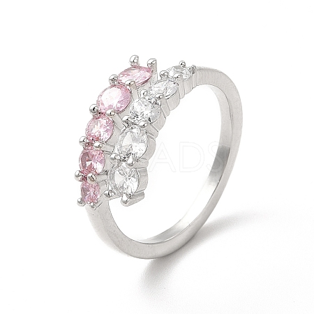Clear & Pink Cubic Zirconia Adjustable Ring RJEW-C050-08P-1