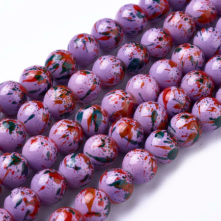 Opaque Baking Painted Glass Beads Strands GLAA-L024-C-29-1