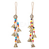 AHADERMAKER 2Pcs 2 Style Brass Hanging Wind Chime Ornaments with Round & Square Wood Beads AJEW-GA0005-68-1
