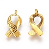 Breast Cancer Awareness Ribbon Carved Word Hope Tibetan Style Alloy Message Pendants TIBEP-S278-AG-LF-1