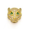 Rack Plating Brass Micro Pave Cubic Zirconia Leopard Hollow Beads ZIRC-I012-18G-RS-1