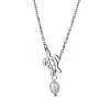Natural Pearl & Hollow Turtle Lariat Necklaces NJEW-JN04528-02-1