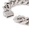 304 Stainless Steel Curb Chains Bracelet with Crystal Rhinestone Padlock Clasp for Women BJEW-E107-01P-02-4