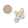 Natural Howlite Round Beads & Glass Seed Beaded Cross Pendants PALLOY-MZ01151-03-2