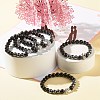 Natural Obsidian & Non-Magnetic Synthetic Hematite Round Beads Stretch Bracelet for Men Women BJEW-JB06968-3