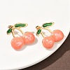 Cherry 304 Stainless Steel Enamel Stud Earrings EJEW-B156-01G-3