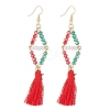 Glass Beaded Rhombus with Star and Tassel Dangle Earrings EJEW-TA00100-1