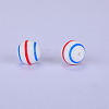 Printed Round with Stripe Pattern Silicone Focal Beads LS-SI-JX0056A-143-1