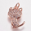 Brass Micro Pave Cubic Zirconia Kitten Charms ZIRC-E147-42RG-1