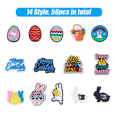 56Pcs 14 Style Easter Theme PVC Plastic Cabochons KY-FH0001-21-1