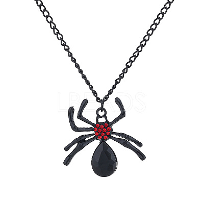 Halloween Alloy Rhinestone Spider Pendant Necklaces for Unisex WG8A995-03-1