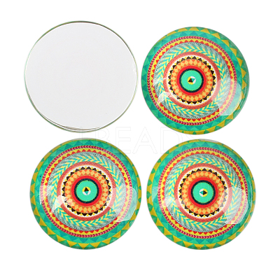 Mosaic Printed Glass Half Round/Dome Cabochons GGLA-N004-14mm-G-1