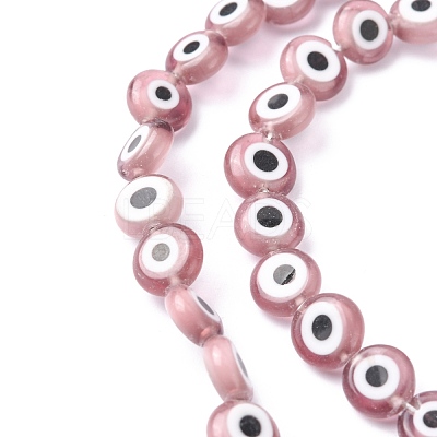Handmade Evil Eye Lampwork Flat Round Bead Strands LAMP-L058-8mm-03-1