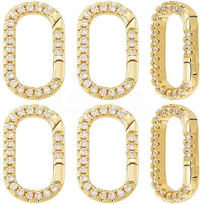 6Pcs Brass Micro Pave Clear Cubic Zirconia Spring Gate Rings KK-BBC0020-05-1