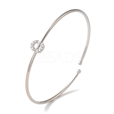 Rack Plating Brass Micro Pave Clear Cubic Zirconia Letter Open Cuff Bangles BJEW-A018-01P-C-1