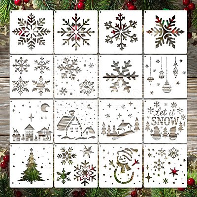 16Pcs Christmas PET Painting Stencils DIY-D001-09-1