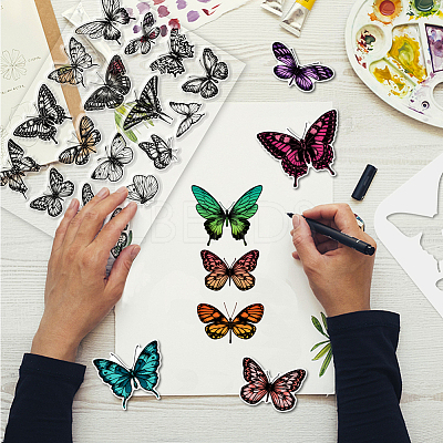 4Pcs Butterfly Carbon Steel Cutting Dies Stencils with PET Hollow Out Drawing Painting Stencils Sets & 1Pc PVC Plastic Stamps DIY-GL0004-149-1