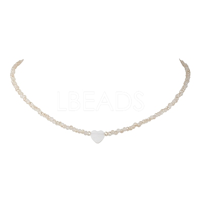 Glass Beads with Shell Heart  Necklaces NJEW-JN04681-03-1