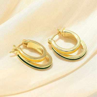 Two-layer Oval Brass Enamel Hoop Earrings EJEW-S252-03A-G-1