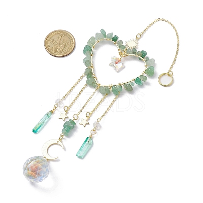 Natural Green Aventurine Chip Beads with Brass Findings Pendant Decorations HJEW-JM01814-03-1
