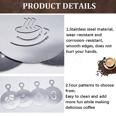 430 Stainless Steel Coffee Latte Art Molds AJEW-WH0038-40P-1