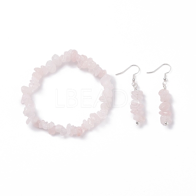 Natural Rose Quartz Chips Beaded Jewelry Set SJEW-JS01232-06-1