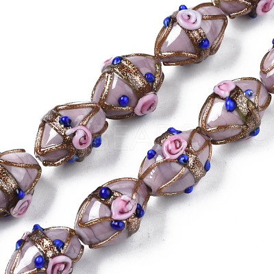 Handmade Gold Sand Lampwork Beads Strands LAMP-N021-40B-1