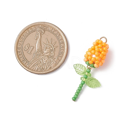 Glass Seed Beaded Rose Pendants PALLOY-MZ00959-01-1