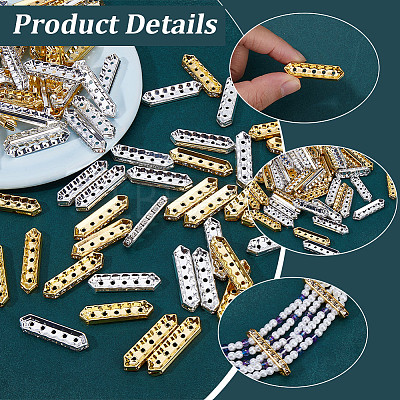 100Pcs 2 Colors Brass Crystal Rhinestone Spacer Bars ALRI-SC0001-61B-1
