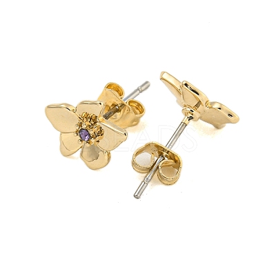 Brass Micro Pave Cubic Zirconia Ear Studs EJEW-P283-01G-02-1